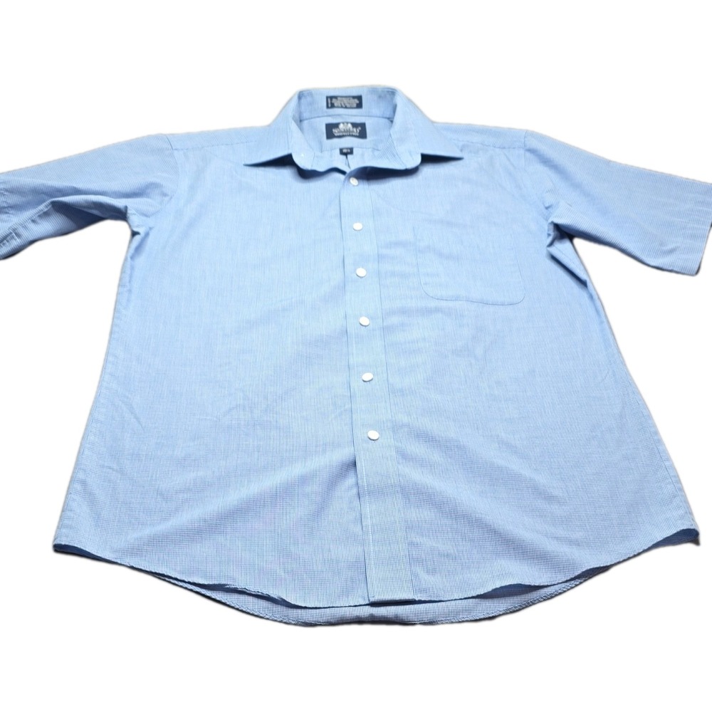Stafford Regular Fit Blue Check Wrinkle-Free Broadcloth Dress Shirt 15.5